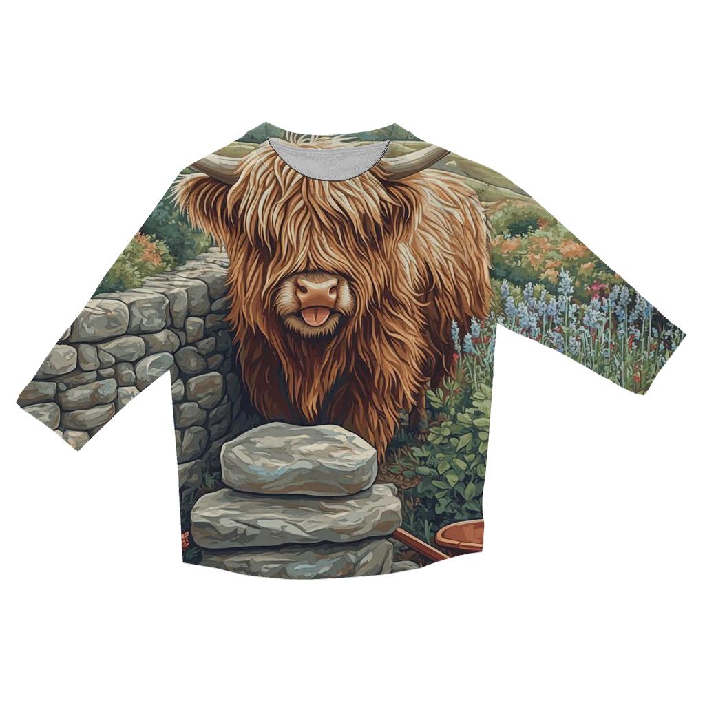 Highland Cow Garden Stone Wall Builder cotton quarter sleeve shirts