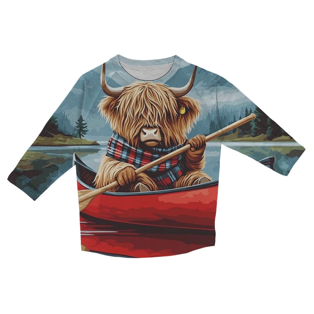 Highland Cow Canoe On Quiet Loch stylish quarter sleeve tops