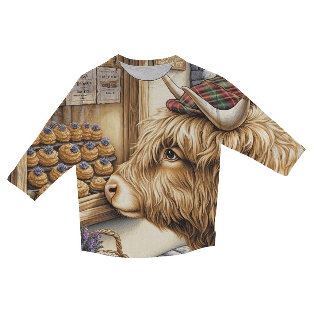 Highland Cow Thistle Bakery Window trendy 3/4 sleeve tops
