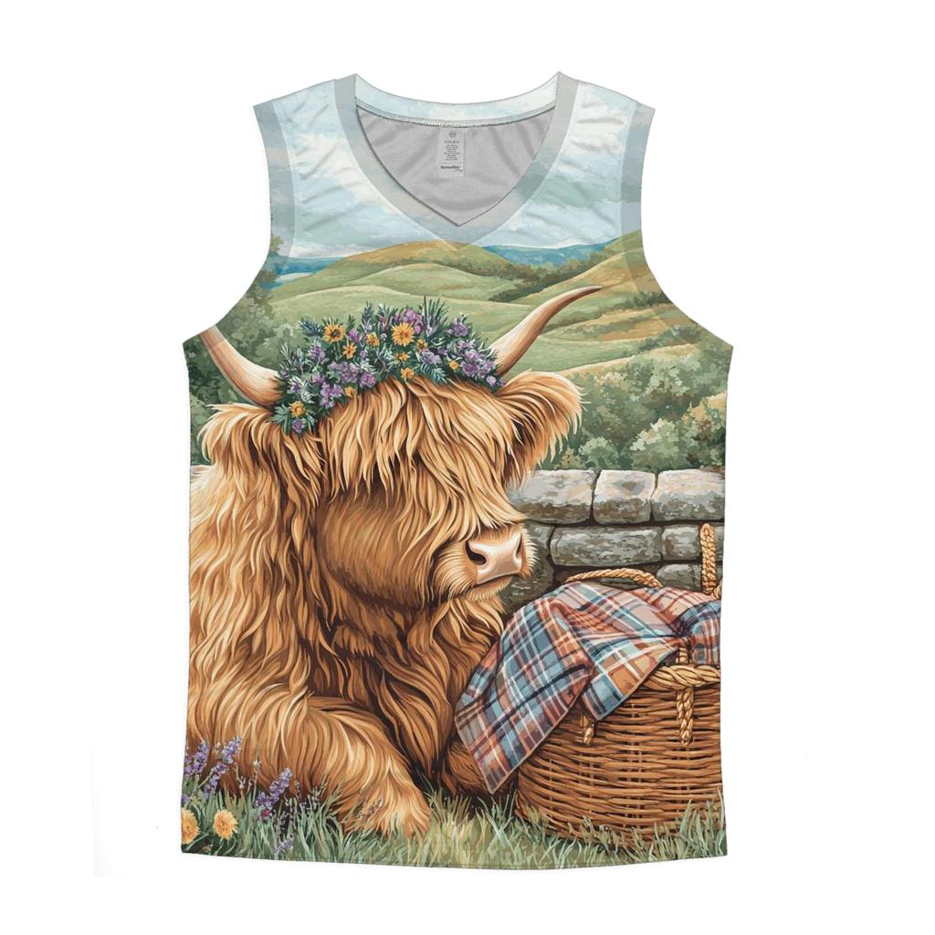 Highland Cow With Heather Crown Picnic casual summer tank tops