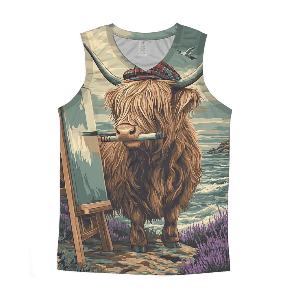 Clifftop Sketcher Highland Cow cotton sleeveless tops