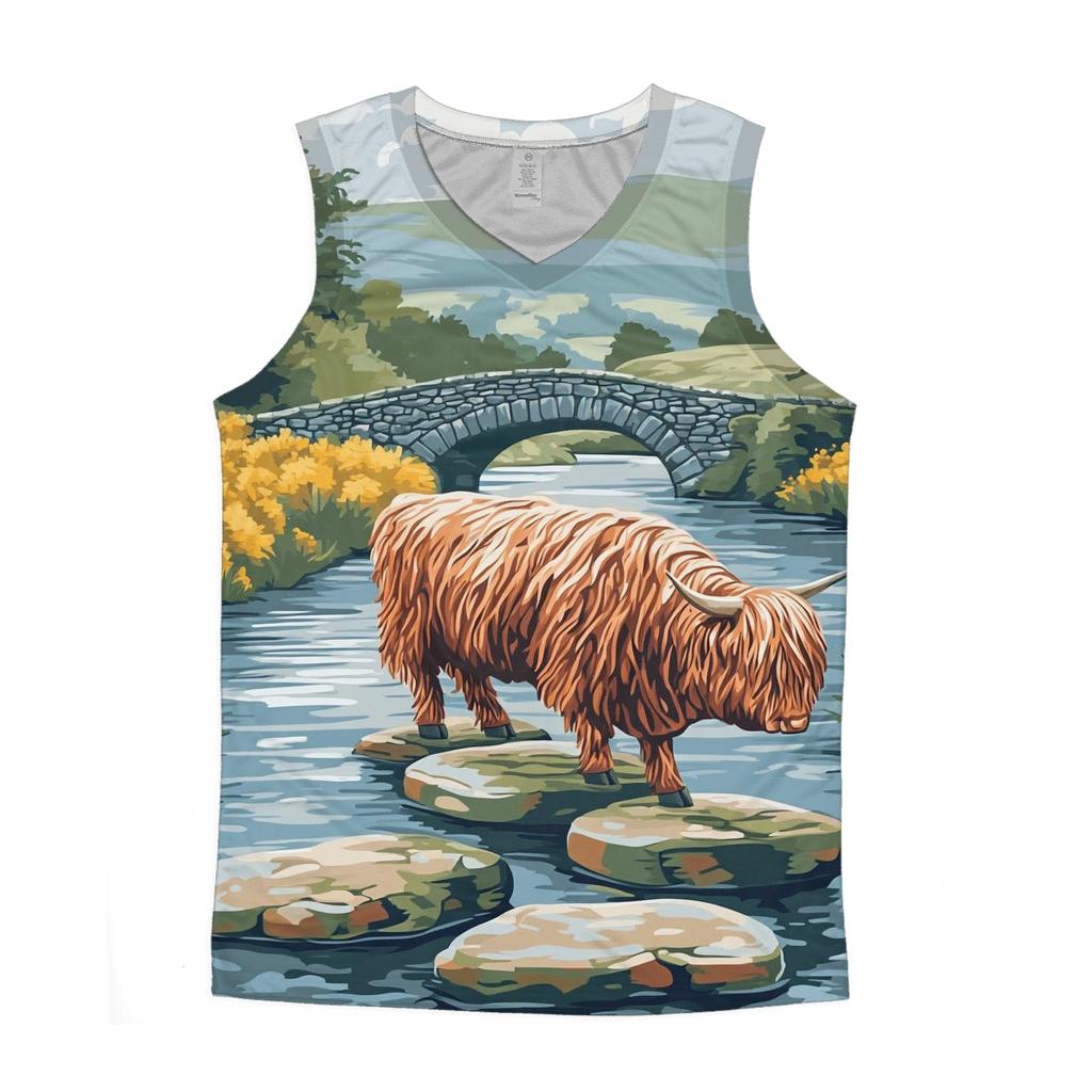 Highland Cow River Stone Crossing personalized athletic tanks
