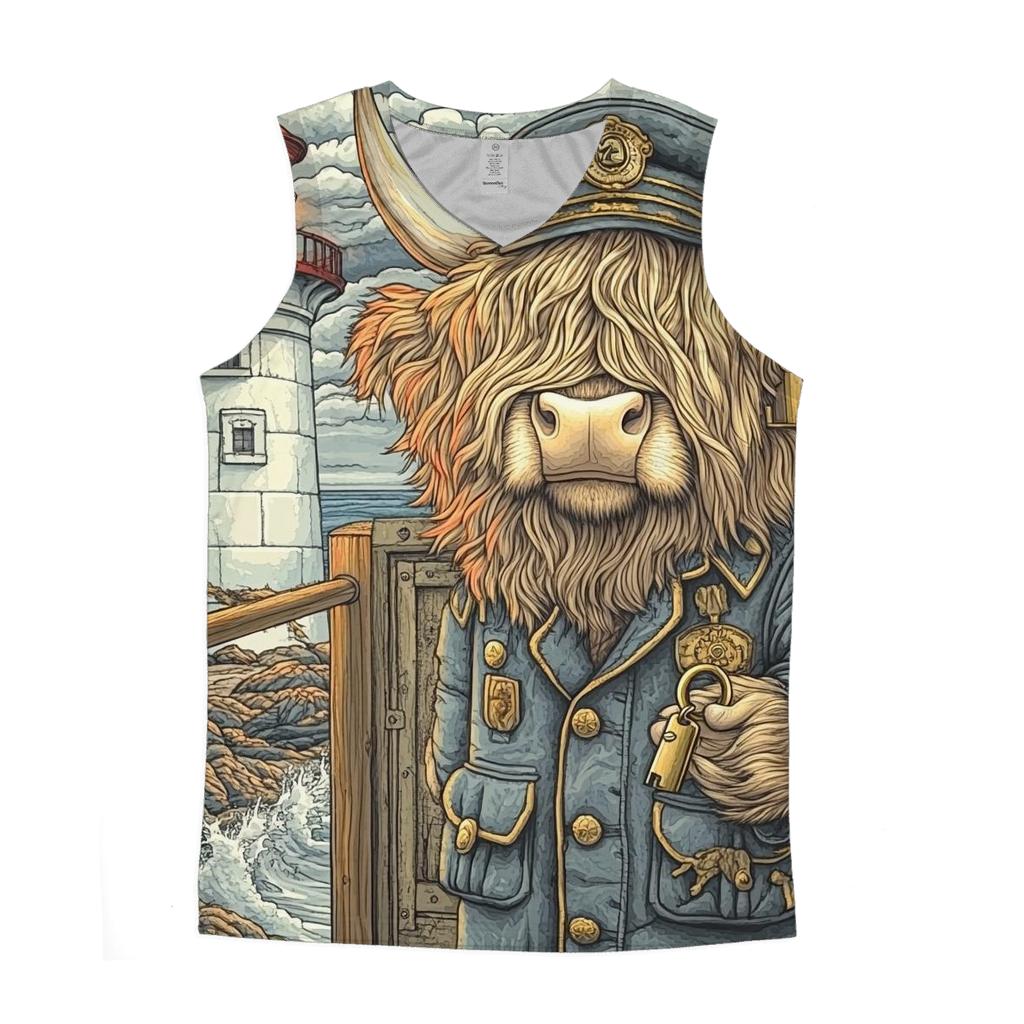Highland Cow Lighthouse Keeper sports performance tank tops