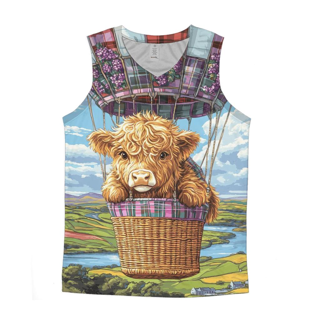Heather Balloon Ride Highland Cow personalized athletic tanks