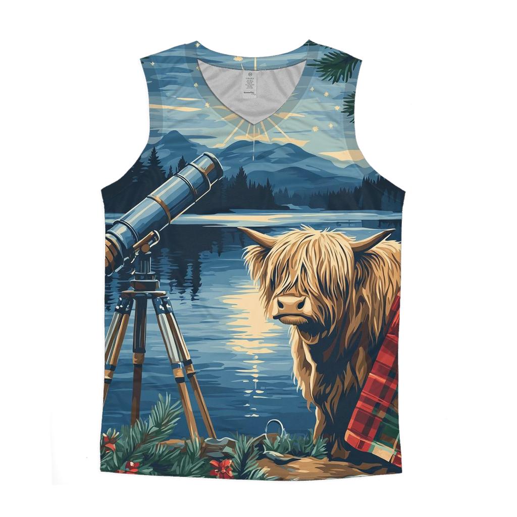 Highland Cow Lochside Telescope Night trendy fitted tank tops