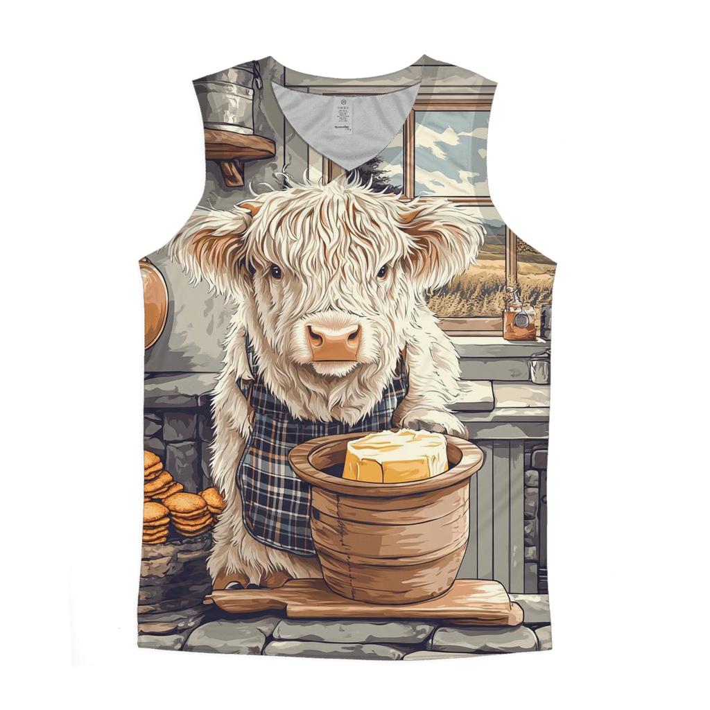 Highland Cow Butter Churn Kitchen graphic print tank tops