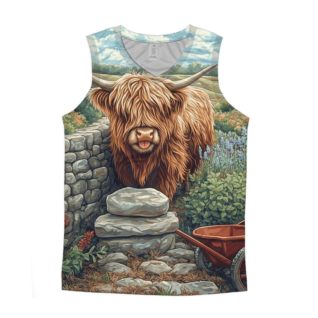 Highland Cow Garden Stone Wall Builder personalized athletic tanks