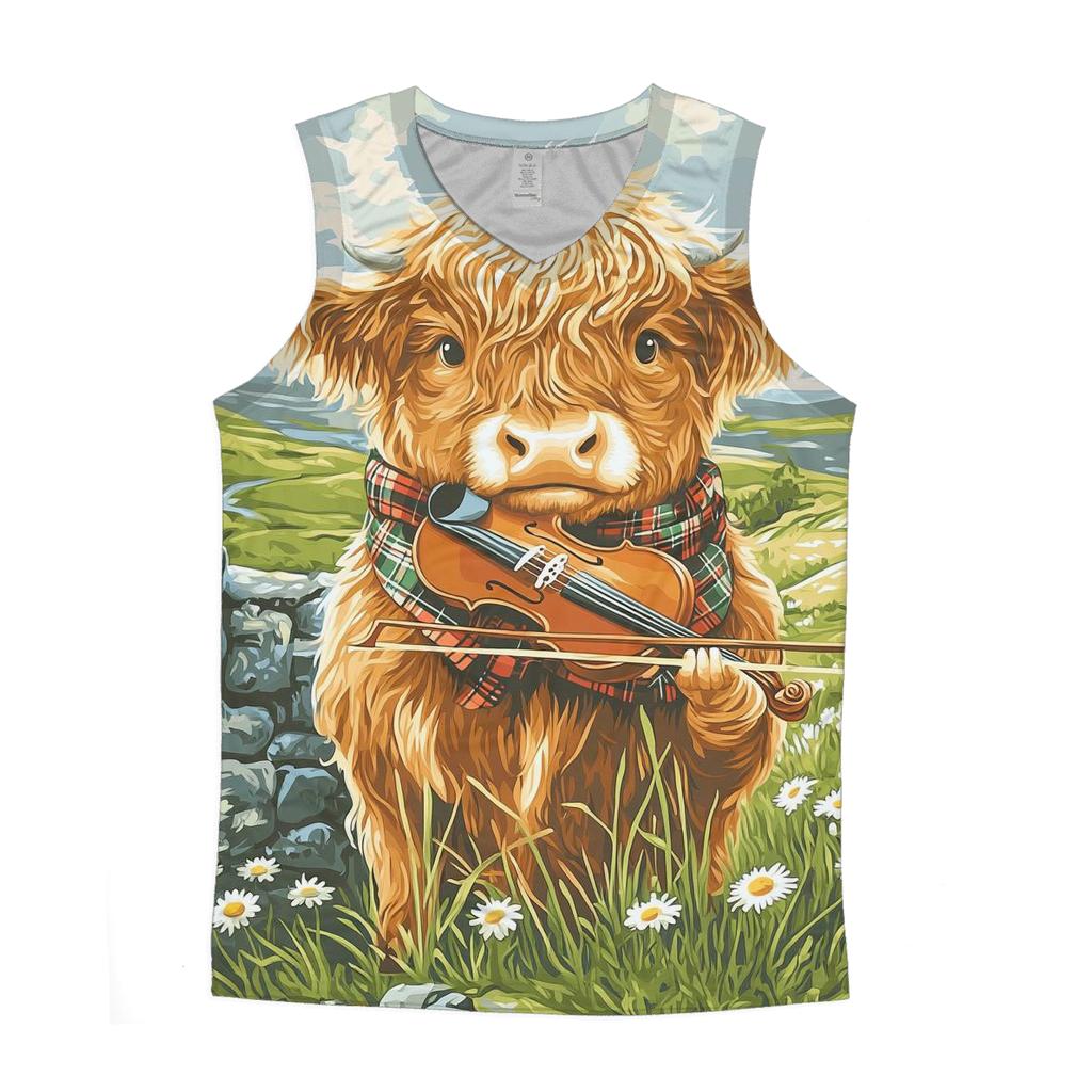 Highland Cow Violin Practice Meadow casual summer tank tops