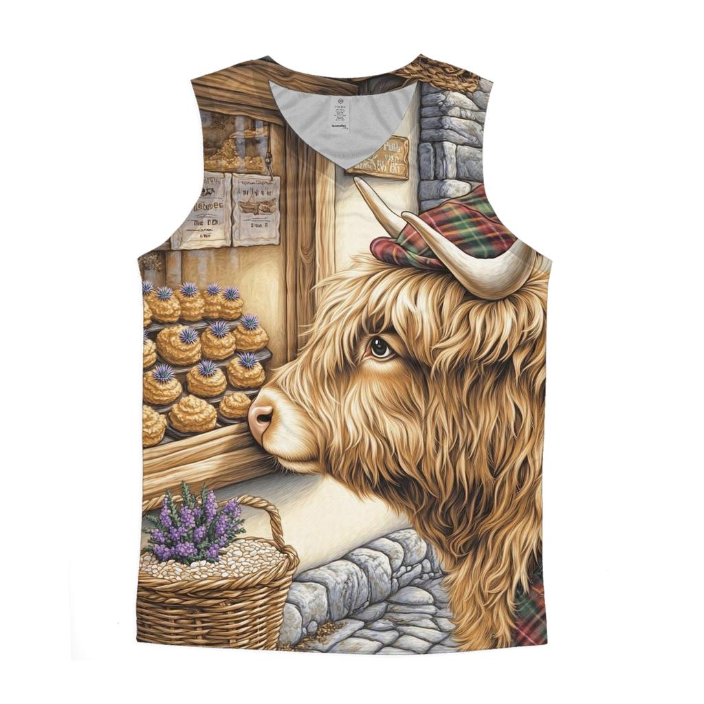 Highland Cow Thistle Bakery Window sports performance tank tops