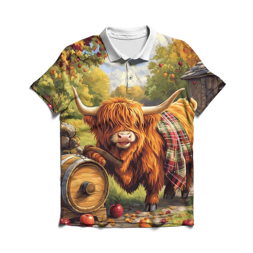 Highland Cow Orchard Cider Press premium cotton polo shirts