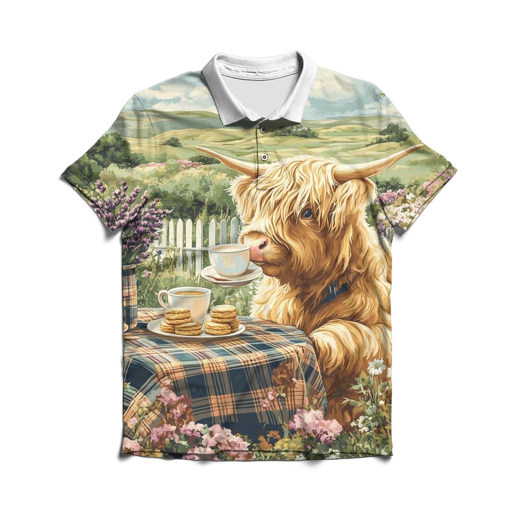 Highland Cow Tea Garden Brunch casual sports polo shirts