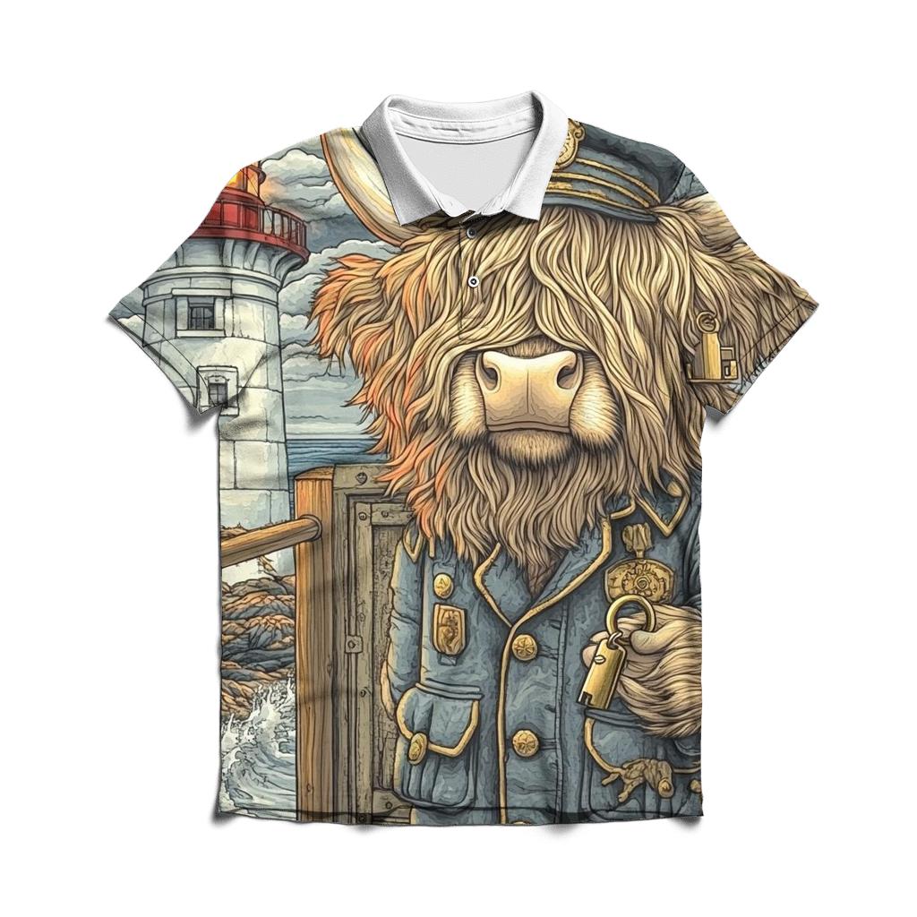Highland Cow Lighthouse Keeper classic pique polos