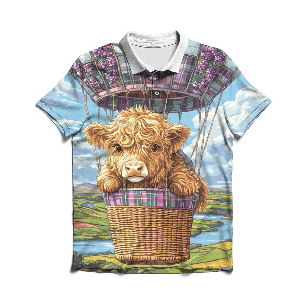 Heather Balloon Ride Highland Cow stylish collar polo tees