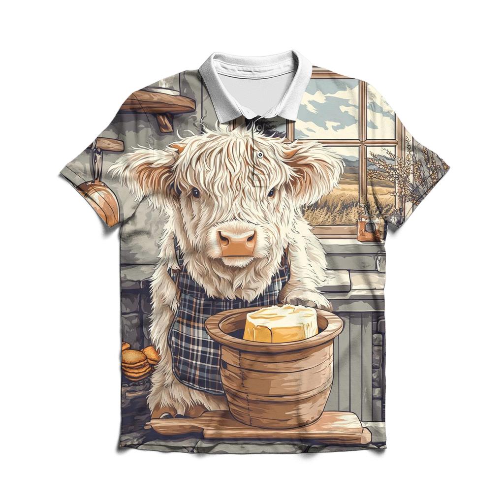 Highland Cow Butter Churn Kitchen custom polo shirts
