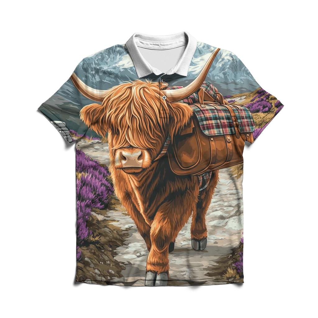 Mountain Pass Mail Carrier Highland Cow embroidered polo tops