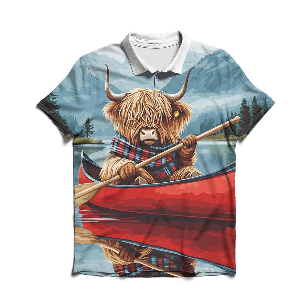 Highland Cow Canoe On Quiet Loch classic pique polos