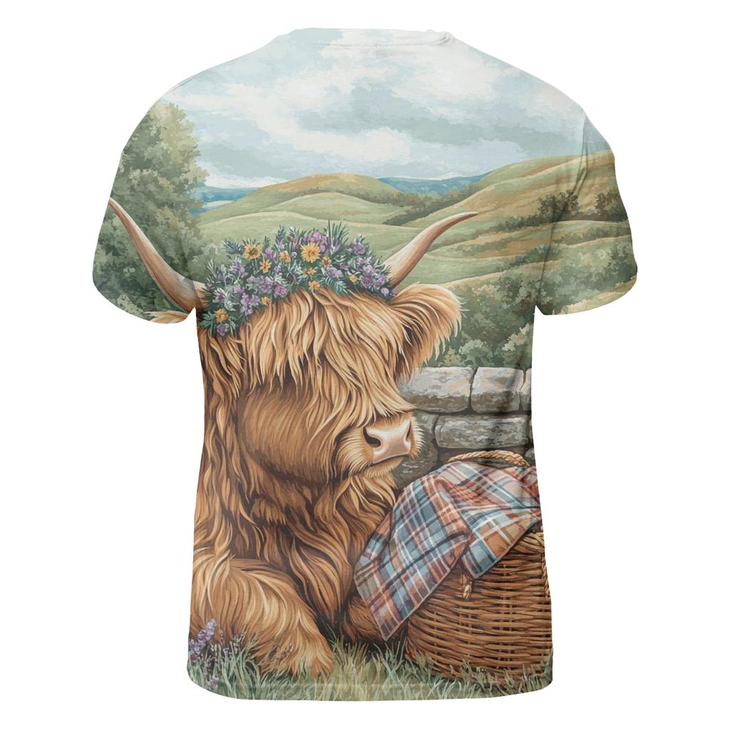 Highland Cow With Heather Crown Picnic designer pattern shirts