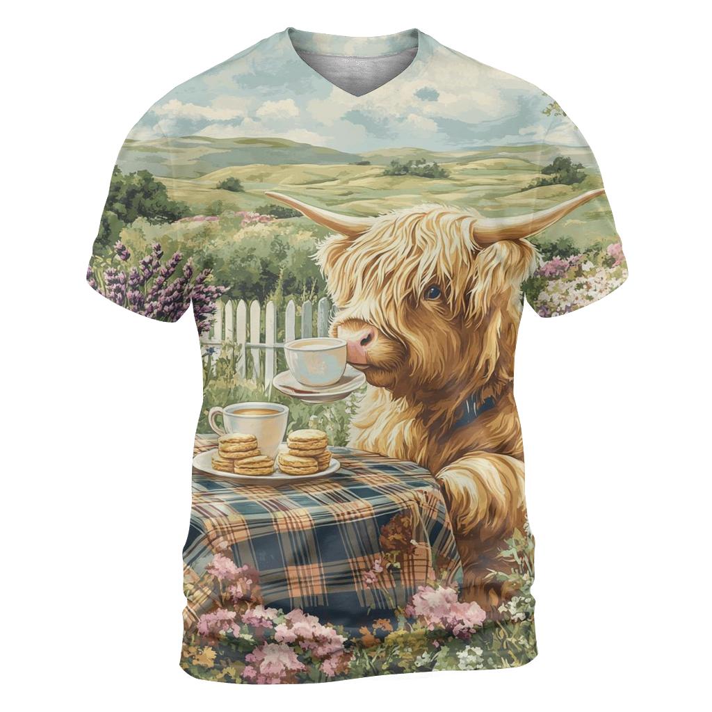 Highland Cow Tea Garden Brunch creative print fashion shirts