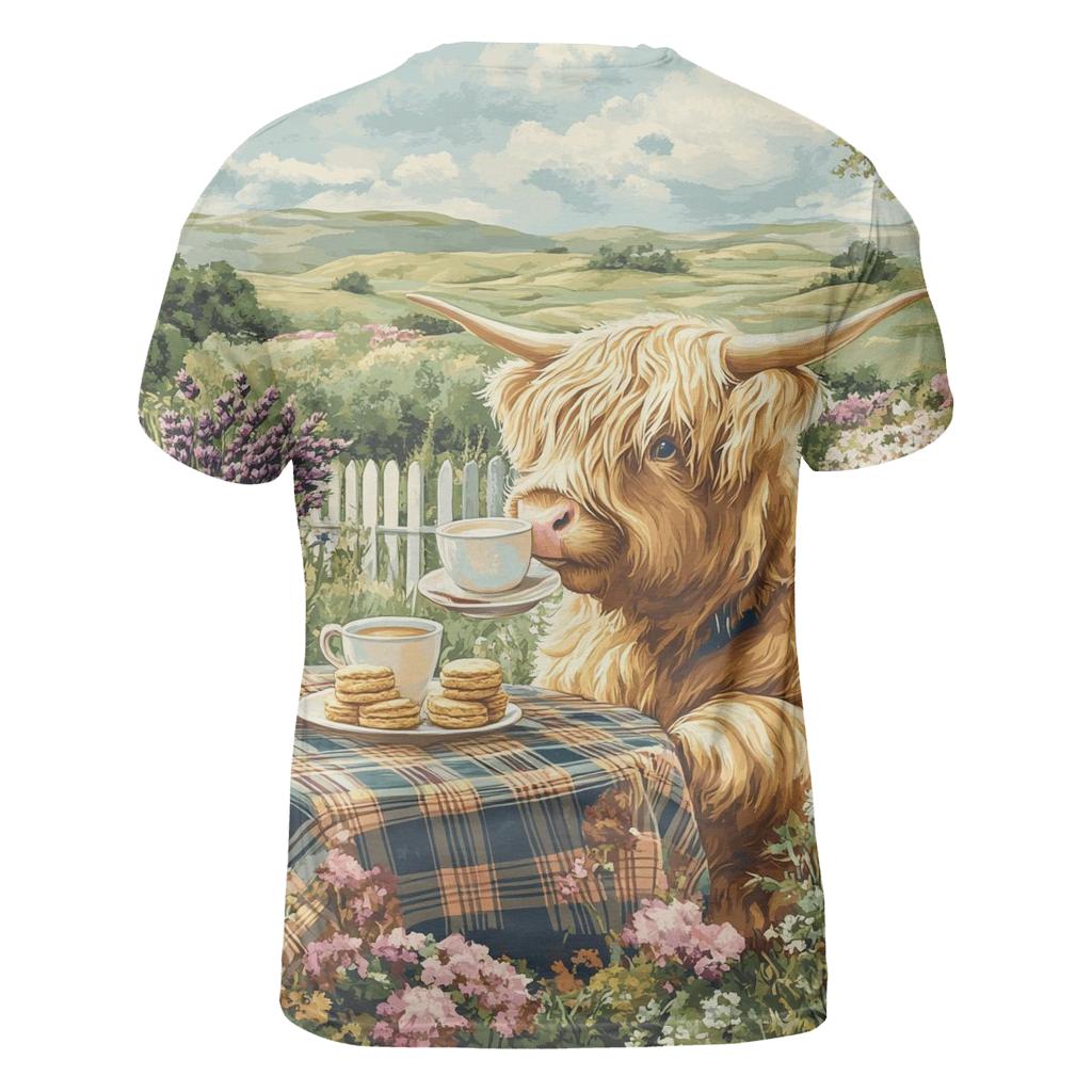 Highland Cow Tea Garden Brunch creative print fashion shirts