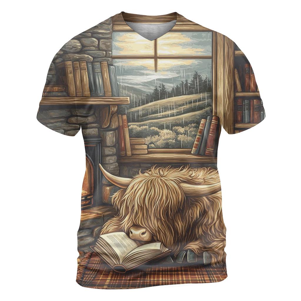 Highland Cow Bookshop Nook creative print fashion shirts