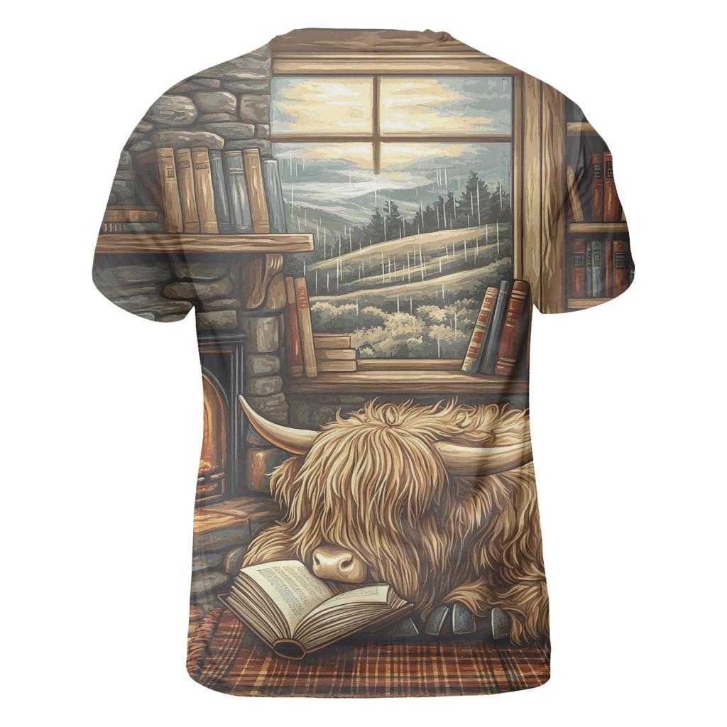 Highland Cow Bookshop Nook creative print fashion shirts