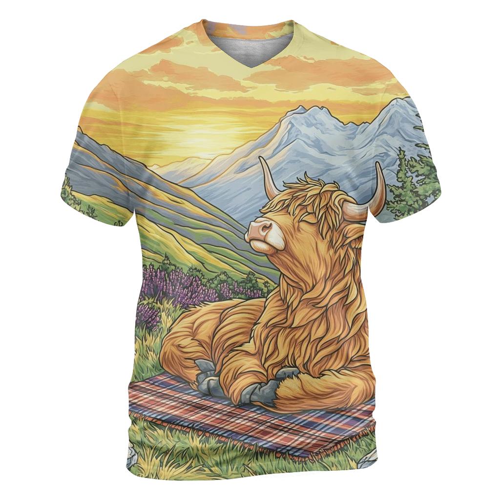 Highland Cow Sunrise Ridge Yoga custom all-over print shirts