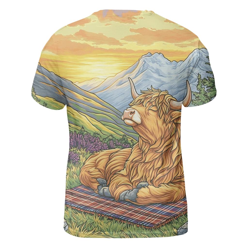 Highland Cow Sunrise Ridge Yoga custom all-over print shirts