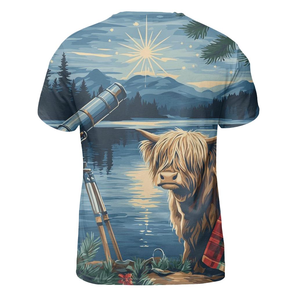 Highland Cow Lochside Telescope Night vibrant all-over design tees