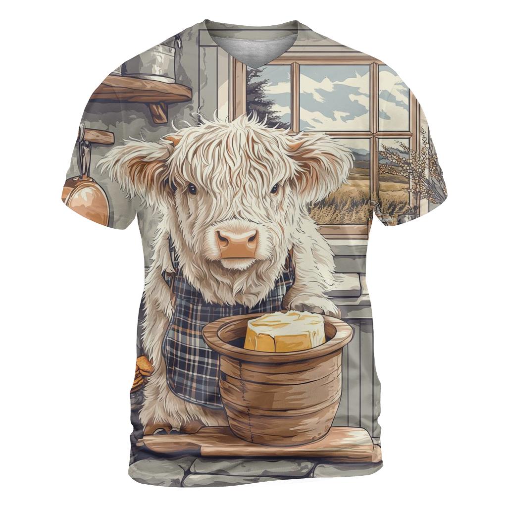 Highland Cow Butter Churn Kitchen trendy printed shirt styles