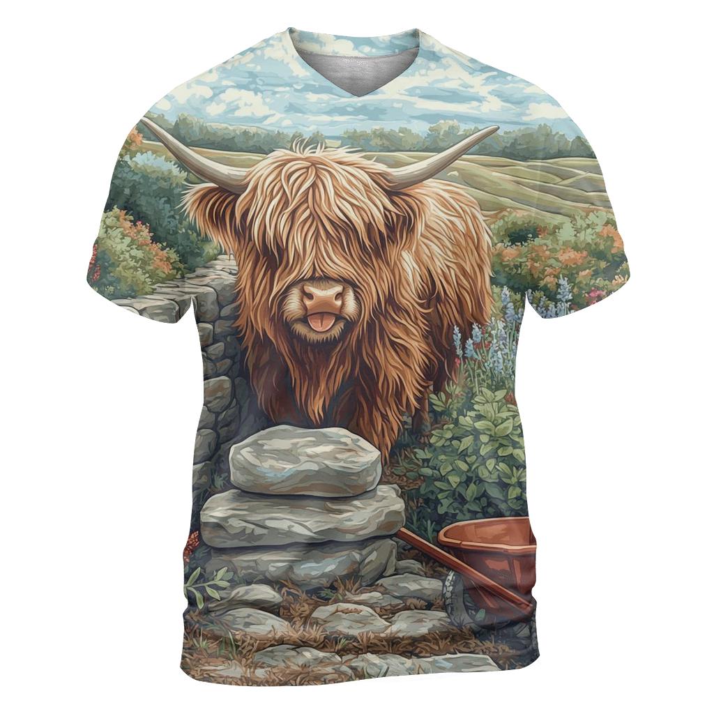 Highland Cow Garden Stone Wall Builder statement graphic shirts