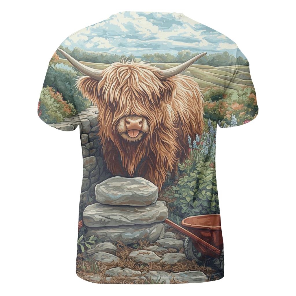 Highland Cow Garden Stone Wall Builder statement graphic shirts