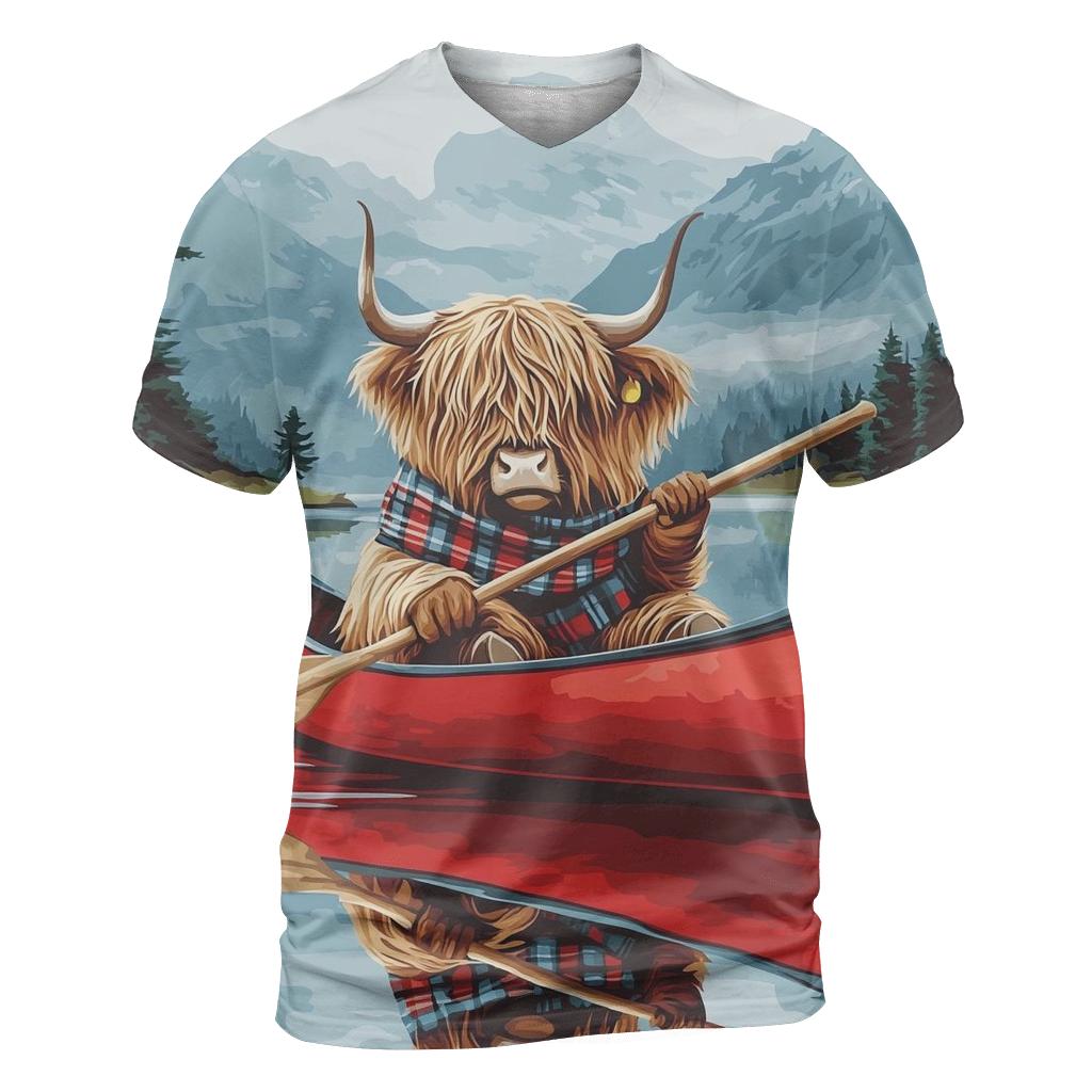 Highland Cow Canoe On Quiet Loch artistic all-over print tops