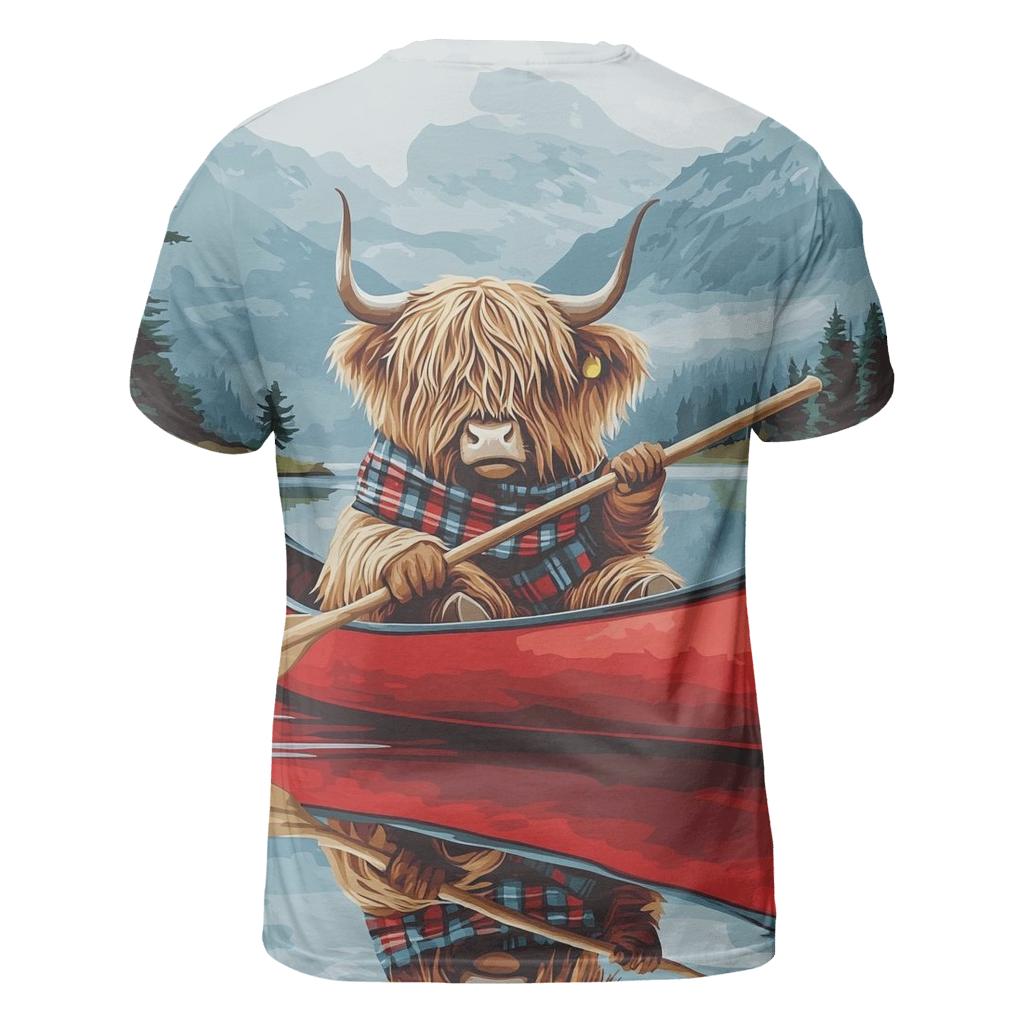 Highland Cow Canoe On Quiet Loch artistic all-over print tops