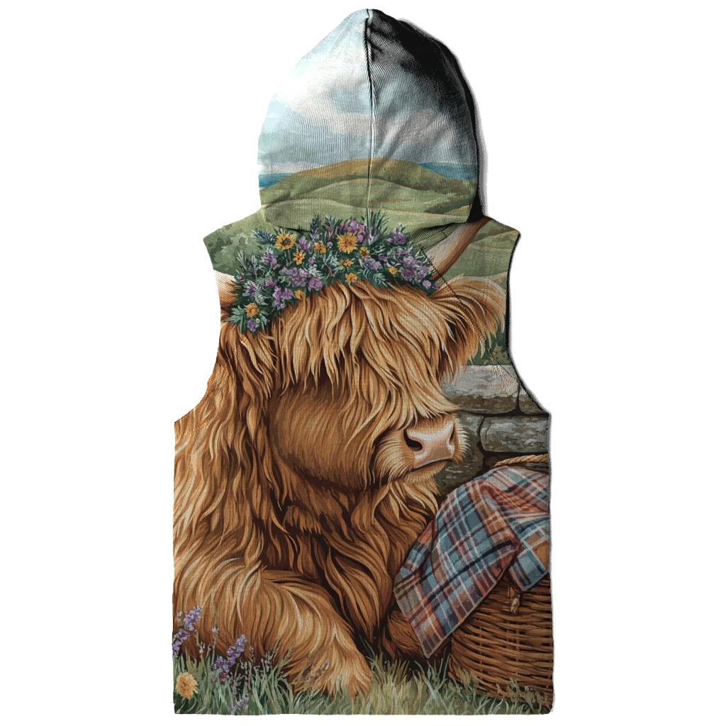 Highland Cow With Heather Crown Picnic hoodie designs