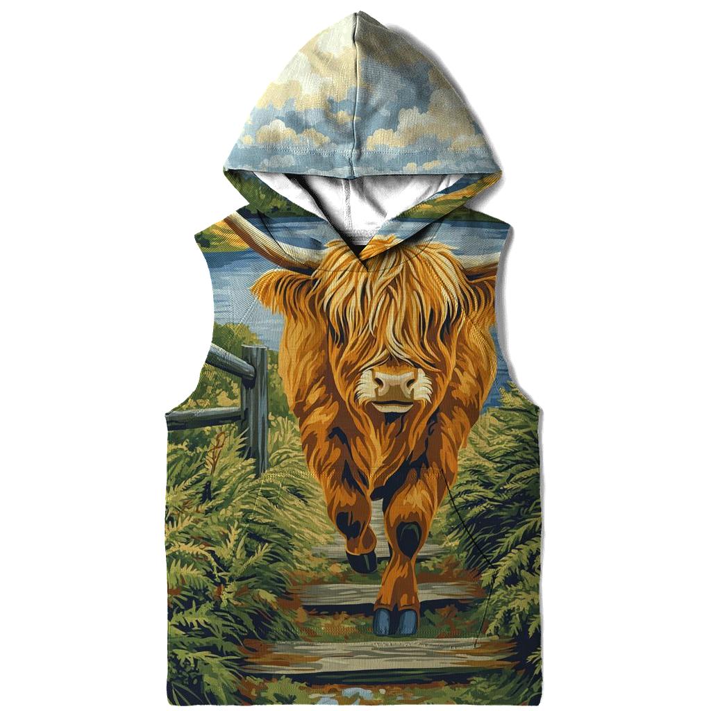 Bracken Trail Highland Cow Postcard embroidered hoodies