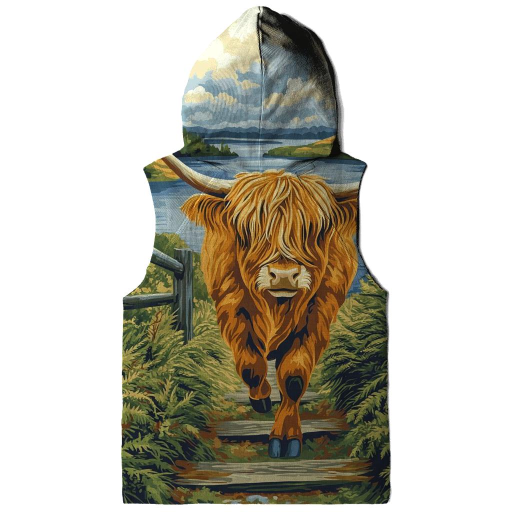 Bracken Trail Highland Cow Postcard embroidered hoodies