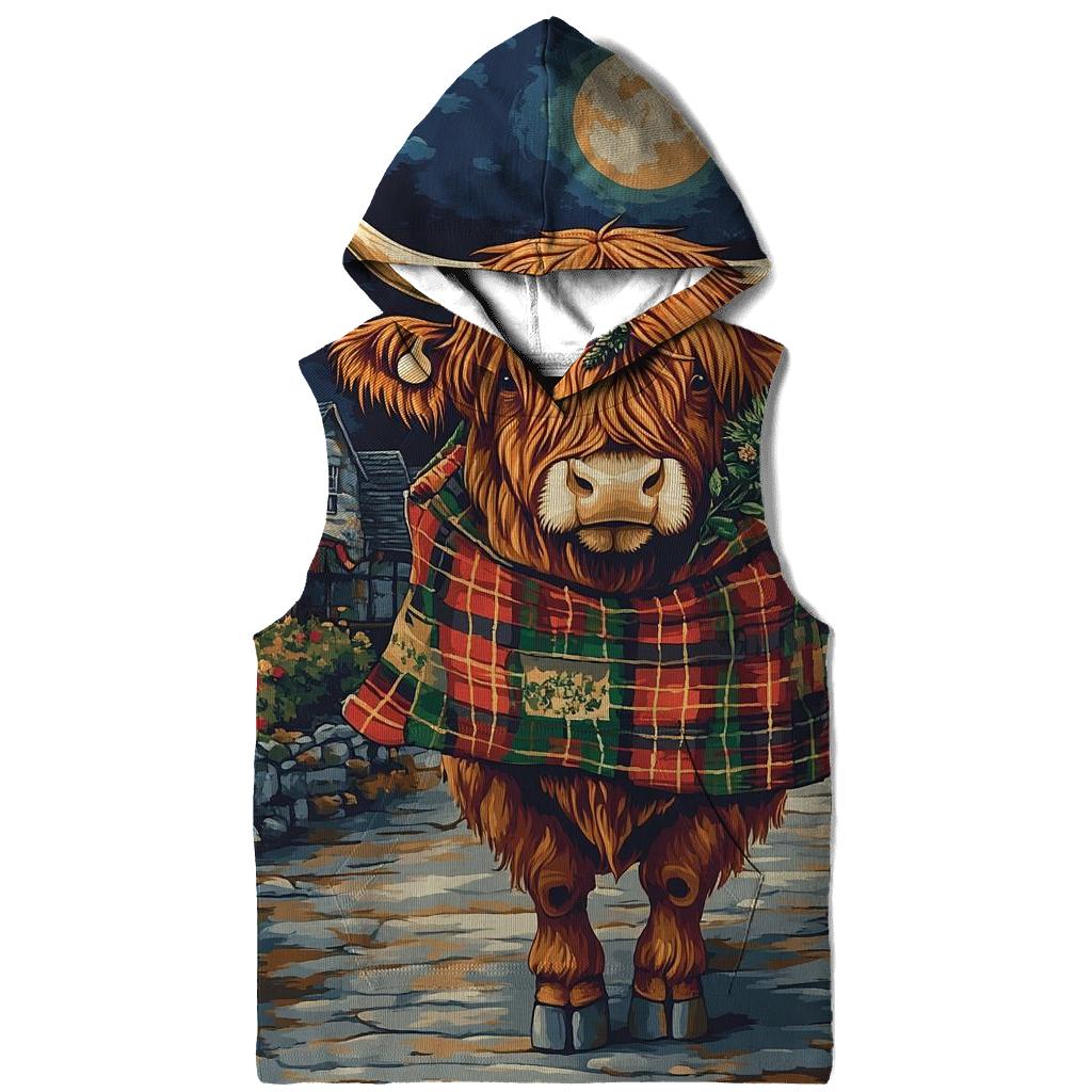 Moonlit Tartan Parade Highland Cow zip-up hoodies