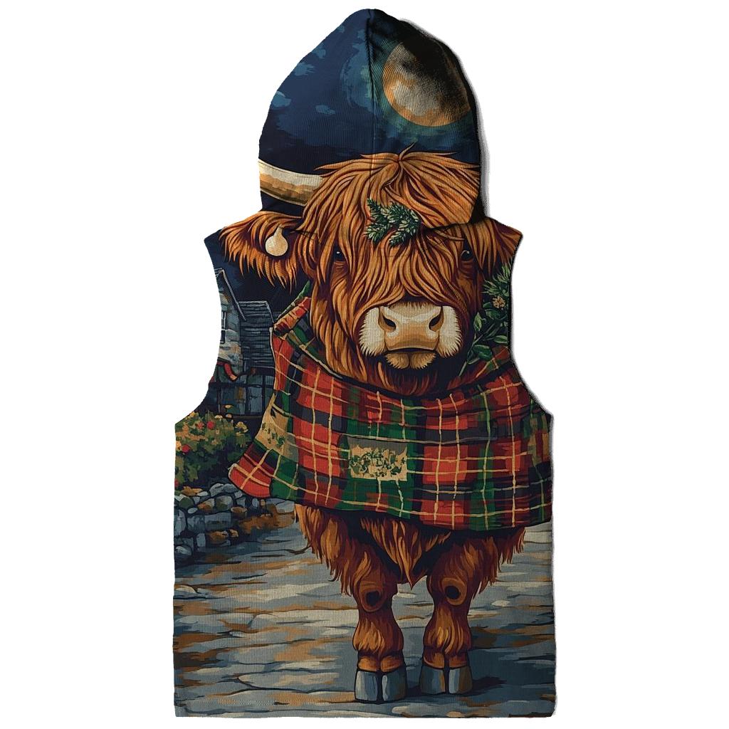 Moonlit Tartan Parade Highland Cow zip-up hoodies