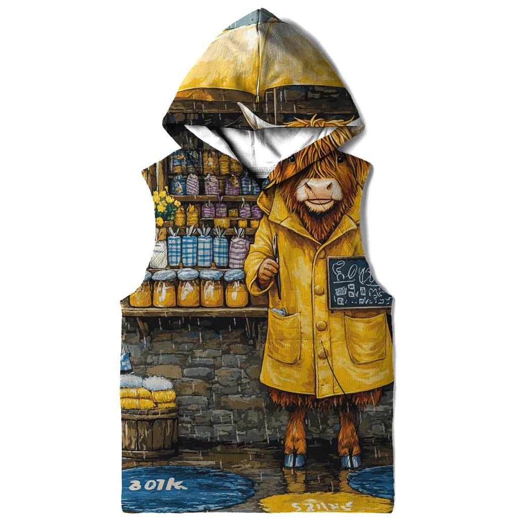Raincoat Highland Cow At Market Stall premium hoodies
