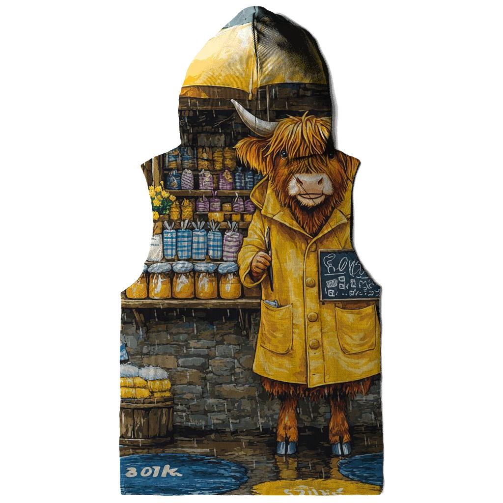 Raincoat Highland Cow At Market Stall premium hoodies