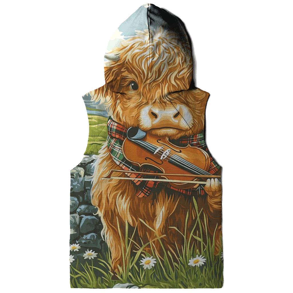 Highland Cow Violin Practice Meadow premium hoodies