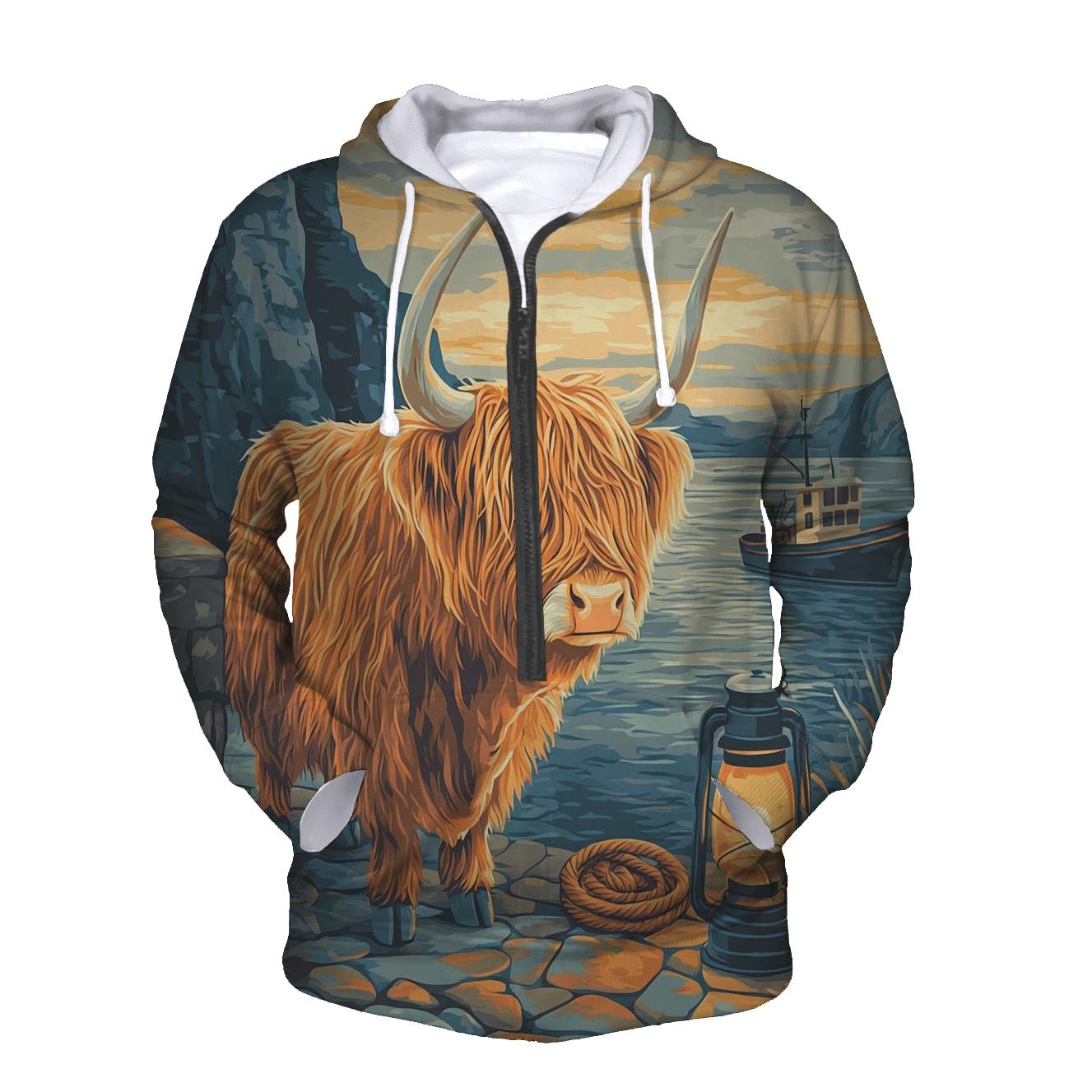 Harbor Lantern Highland Cow printed hoodies