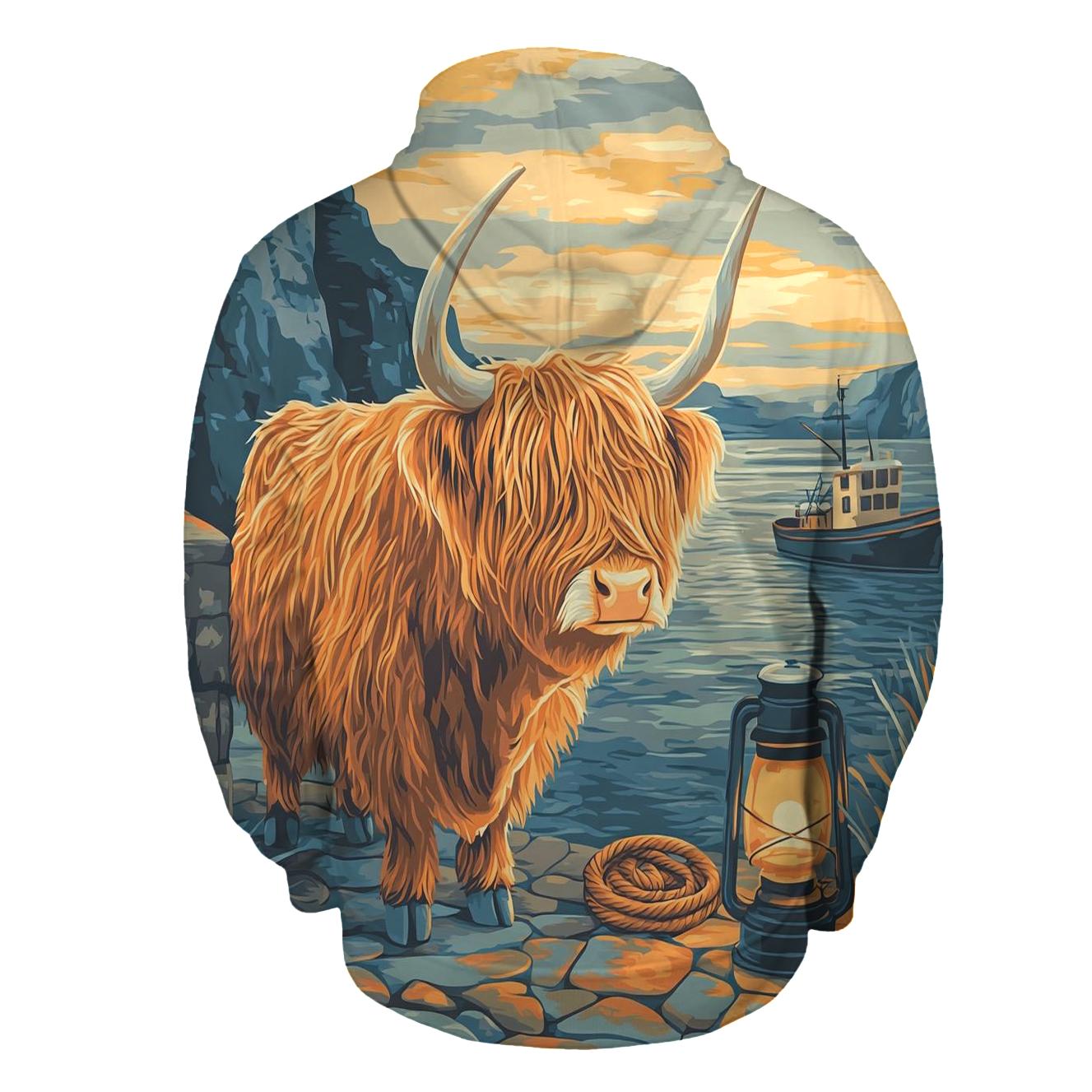 Harbor Lantern Highland Cow printed hoodies