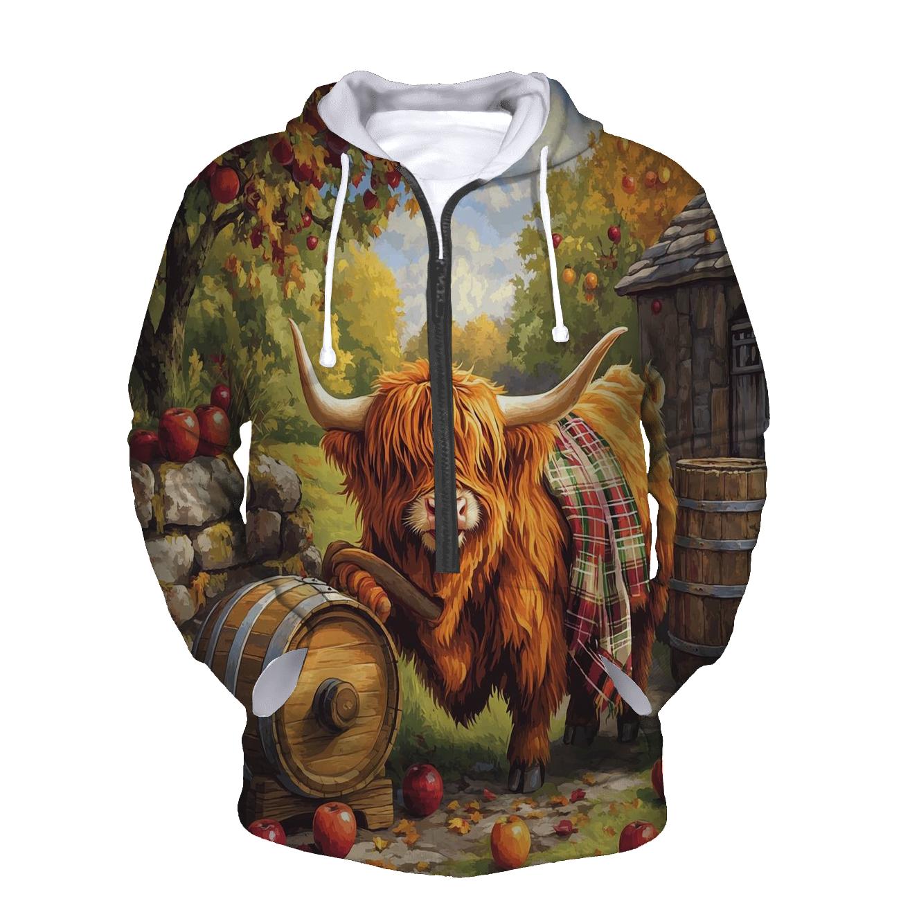 Highland Cow Orchard Cider Press zip-up hoodies