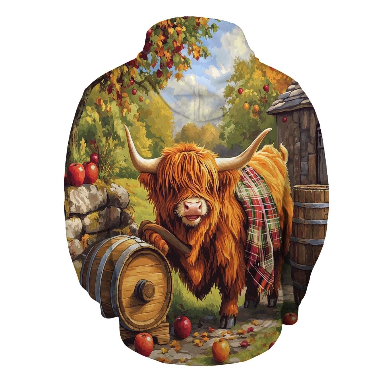 Highland Cow Orchard Cider Press zip-up hoodies