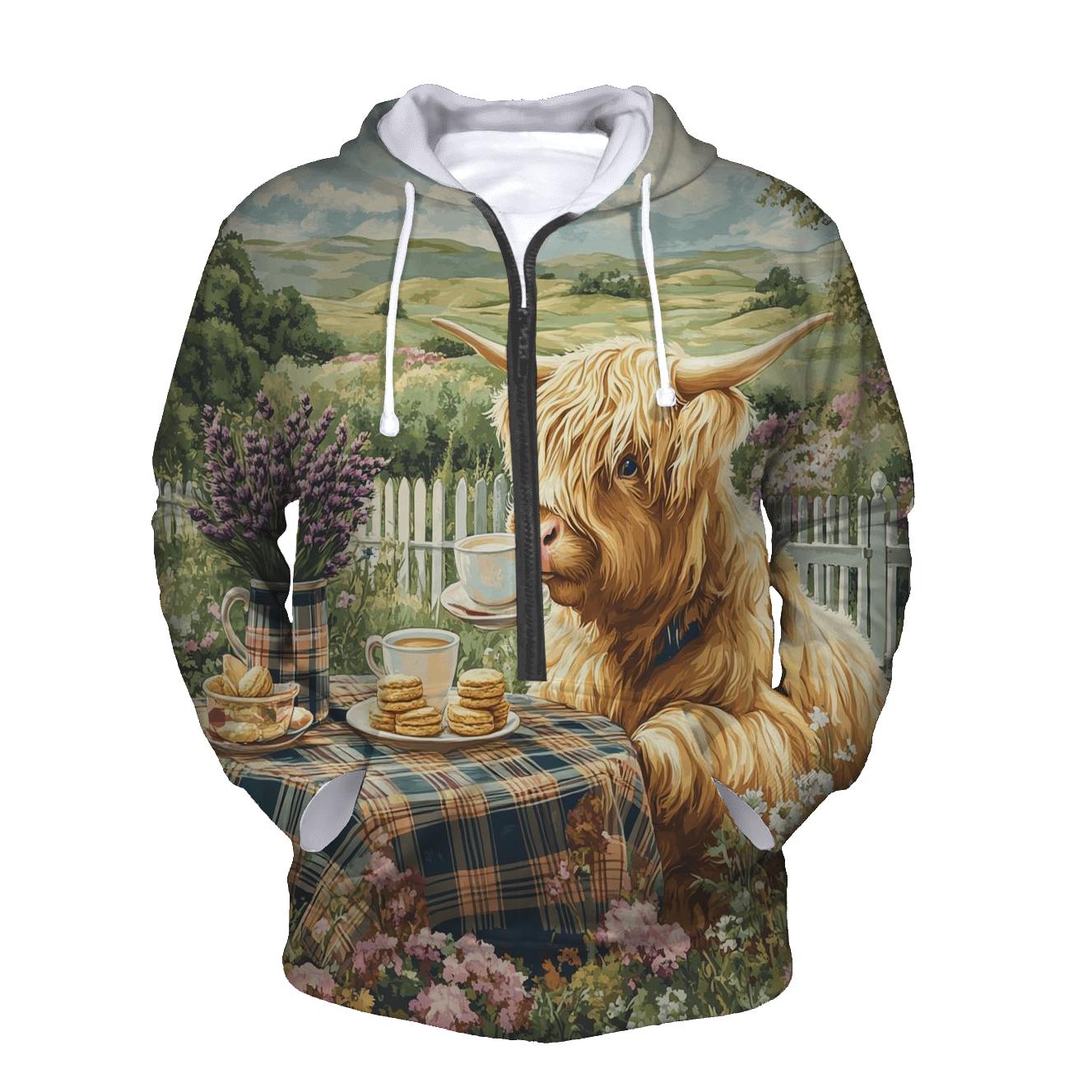 Highland Cow Tea Garden Brunch premium hoodies