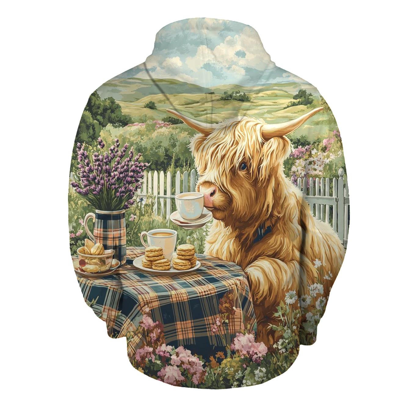 Highland Cow Tea Garden Brunch premium hoodies