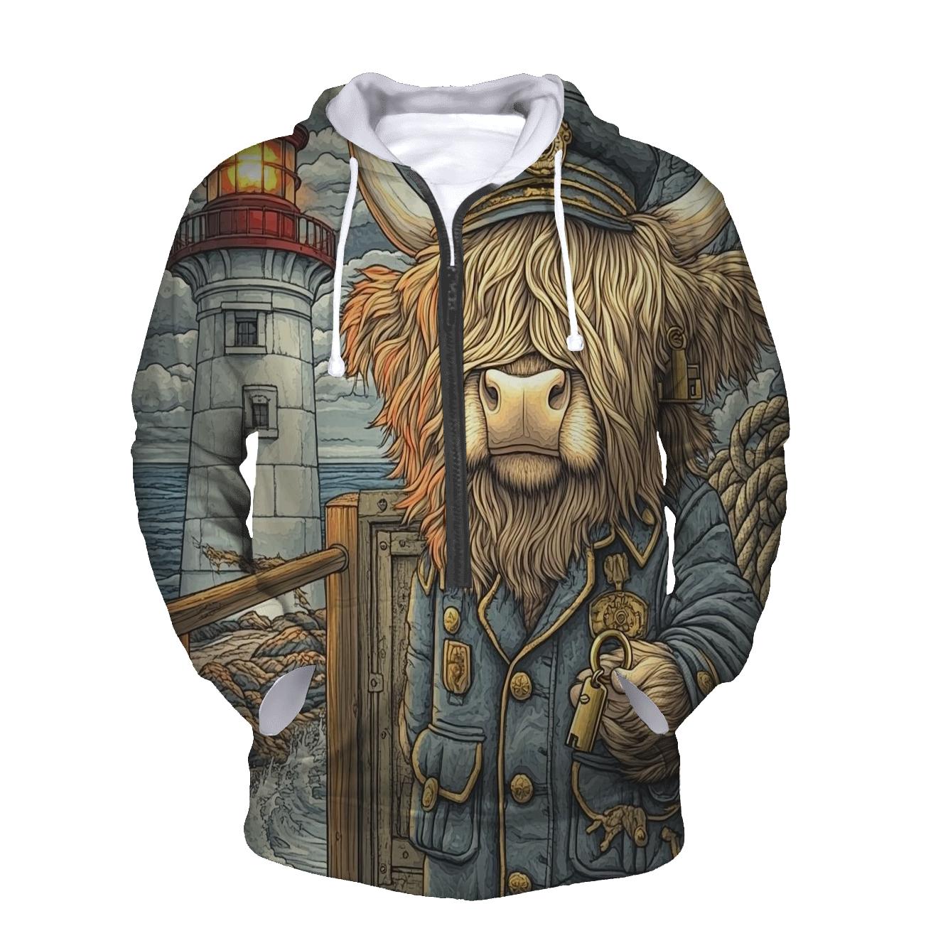 Highland Cow Lighthouse Keeper zip-up hoodies