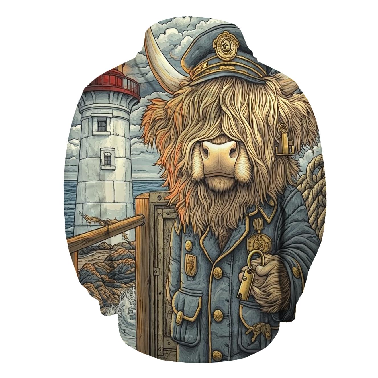 Highland Cow Lighthouse Keeper zip-up hoodies