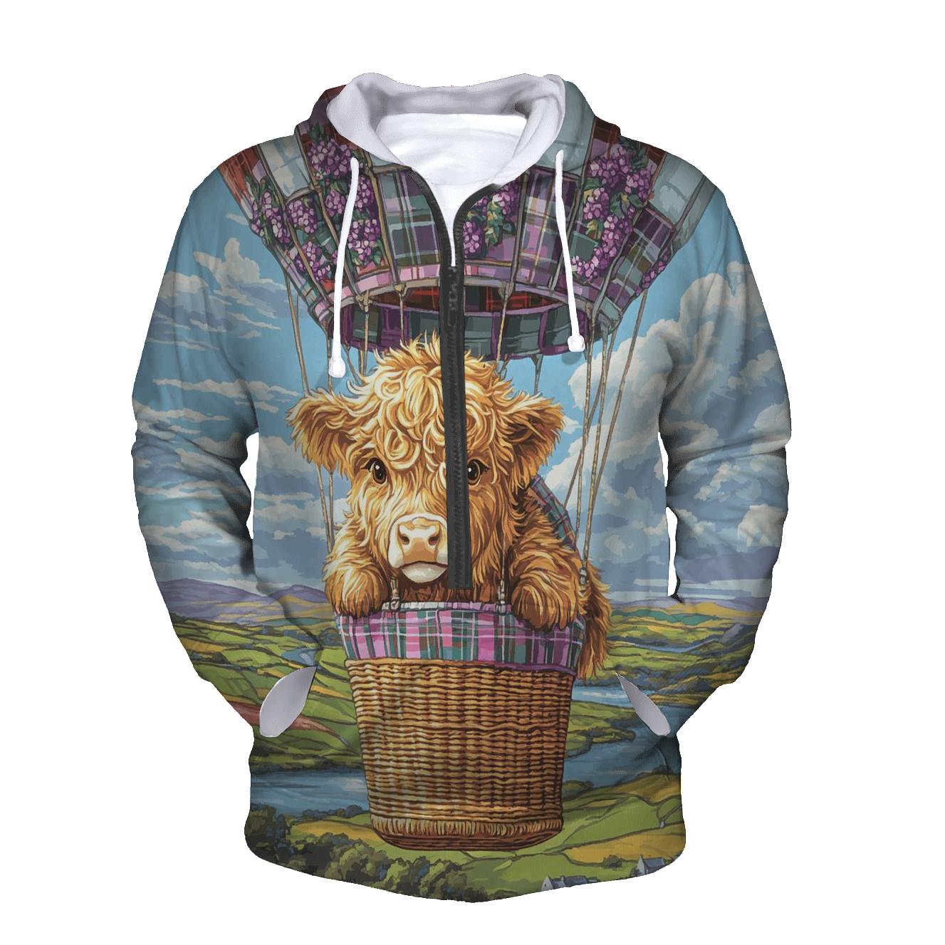 Heather Balloon Ride Highland Cow graphic hoodies
